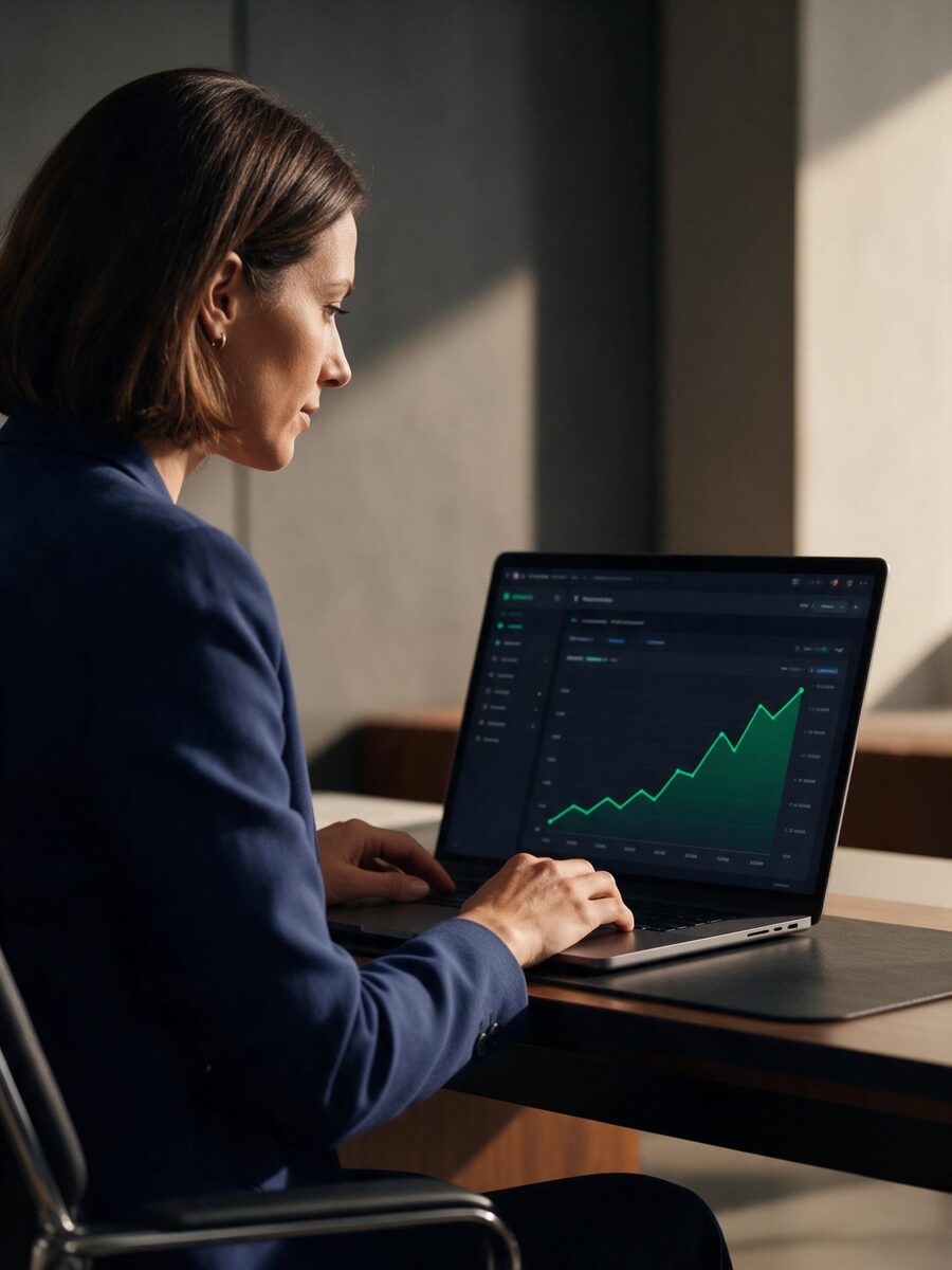 Marketing director reviewing an SEO analytics dashboard on a laptop