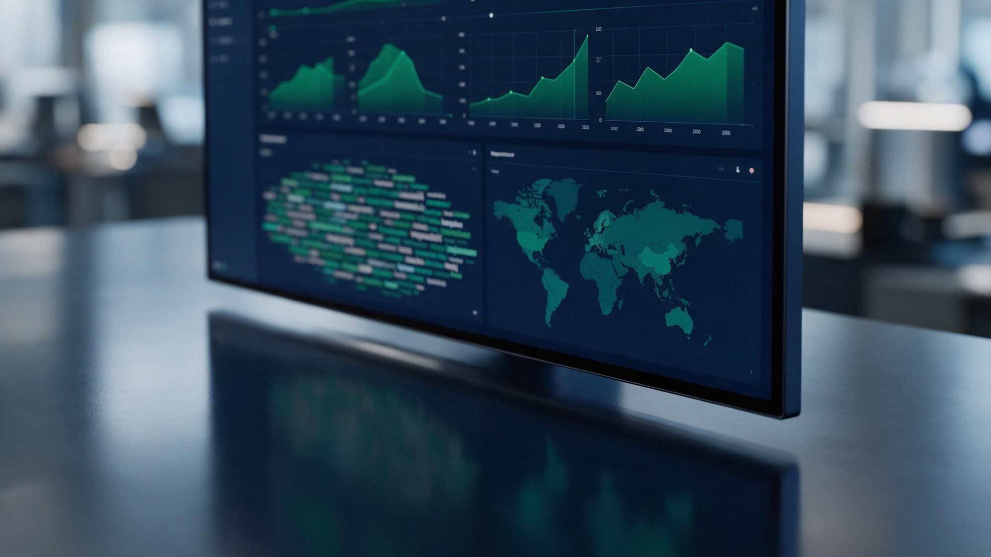 SEO analytics dashboard with emerald search performance charts, used in the discovery stage